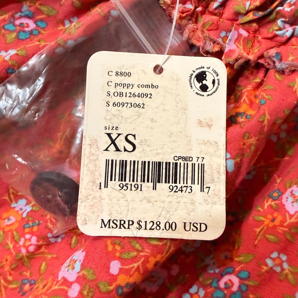 Free People Petunia Mini Dress Poppy Combo Floral Smocked NWT XS - Picture 10 of 15
